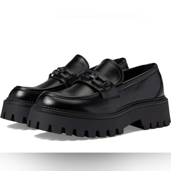 Steve Madden Shoes - NIB - Steve Madden Womens Platform Loafer Shoes Slip On Faux-leather Black